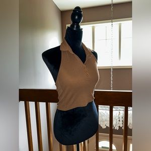 Brown Collard Halter Top